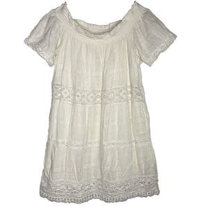American Eagle Dress Lace Short Sleeves Smocked Lined Womens Size L Cream Boho